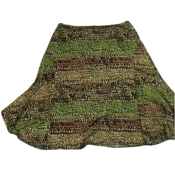 Boho Geometric Skirt Large Stretch Waist Lightweight Casual Work Brown - Picture 1 of 5